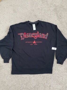 Disney Black Crewneck Sweatshirt with Red and Green Disneyland Logo
